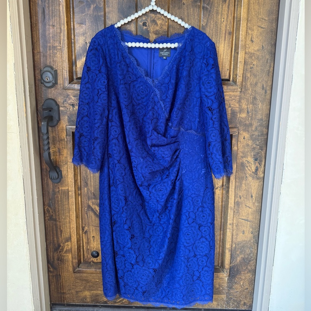 ADRIANNA PAPELL Beautiful Royal Blue Lace Dress Worn Once Woman’s Plus 18 NICE